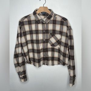 J for Justify Plaid Long Sleeve Button Down Collared Crop Top Shirt